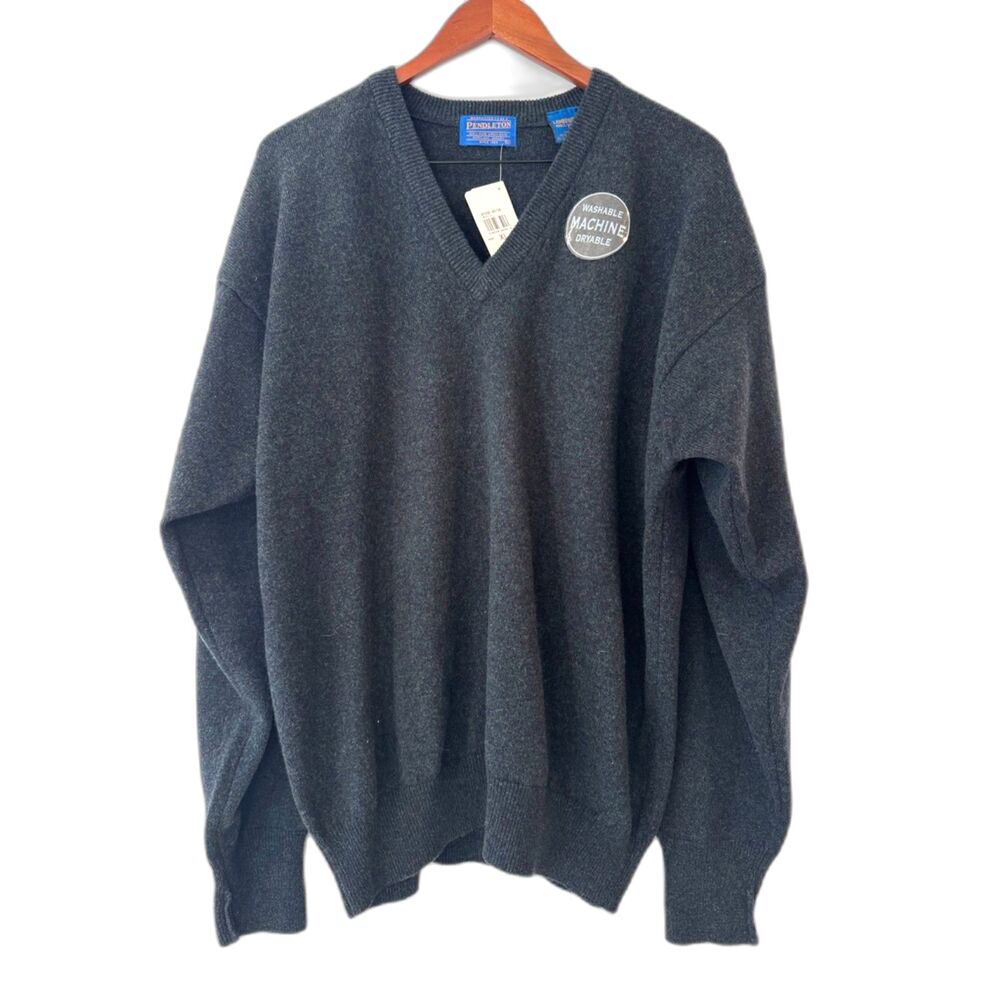 Pendleton 100% Wool Men's V-Neck Pullover Sweater XL Grey/Blue/Green